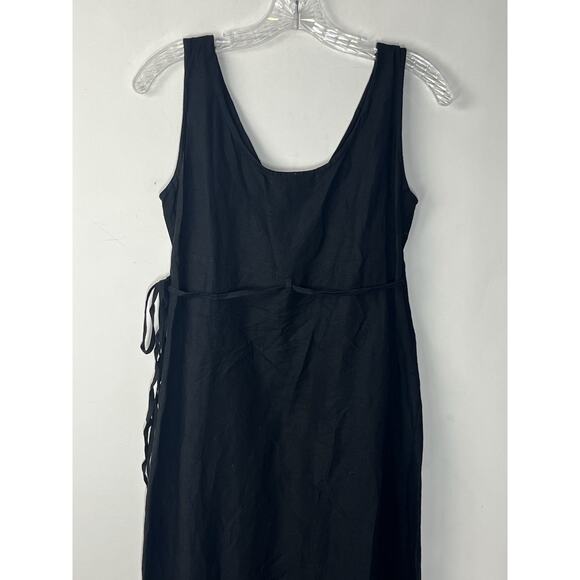 Finity Naturals Linen Blend Midi Wrap Dress Size 4 Black V Neck Sleeveless Tie - Picture 4 of 12